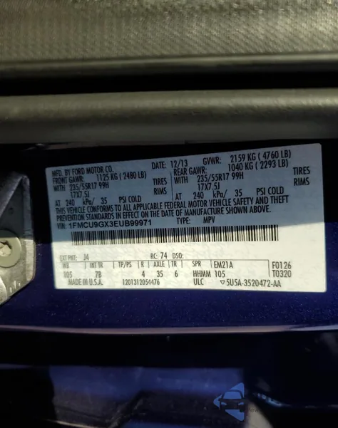 2014 Ford Escape Se из США, поврежденный, VIN 1FMCU9GX3EUB99971